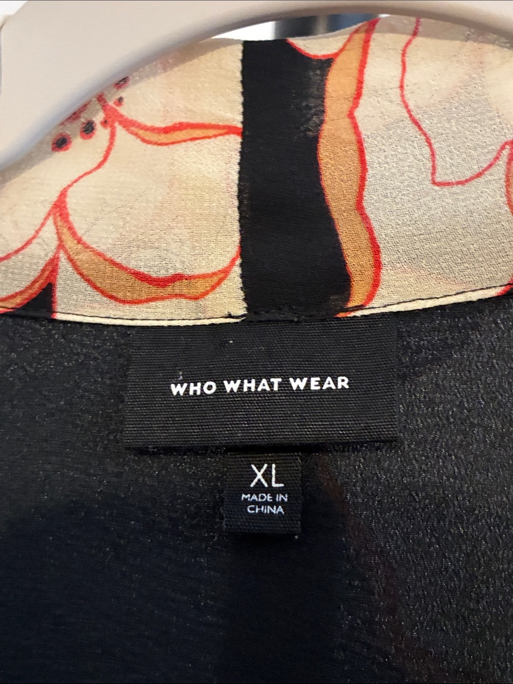Who What Wear Black Maxi Dress Long Sheer Sleeve Tie Neck Cream Orange Floral XL - Picture 4 of 5